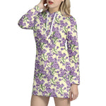 Watercolor Lavender Pattern Print Hoodie Dress