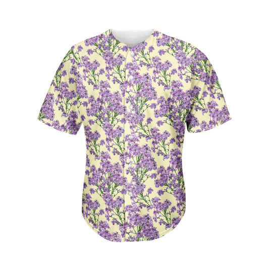 Watercolor Lavender Pattern Print Men's Baseball Jersey
