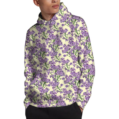Watercolor Lavender Pattern Print Pullover Hoodie