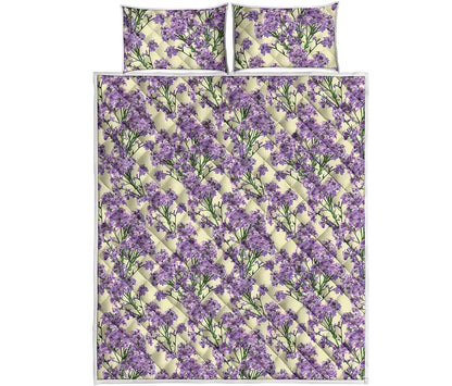 Watercolor Lavender Pattern Print Quilt Bed Set