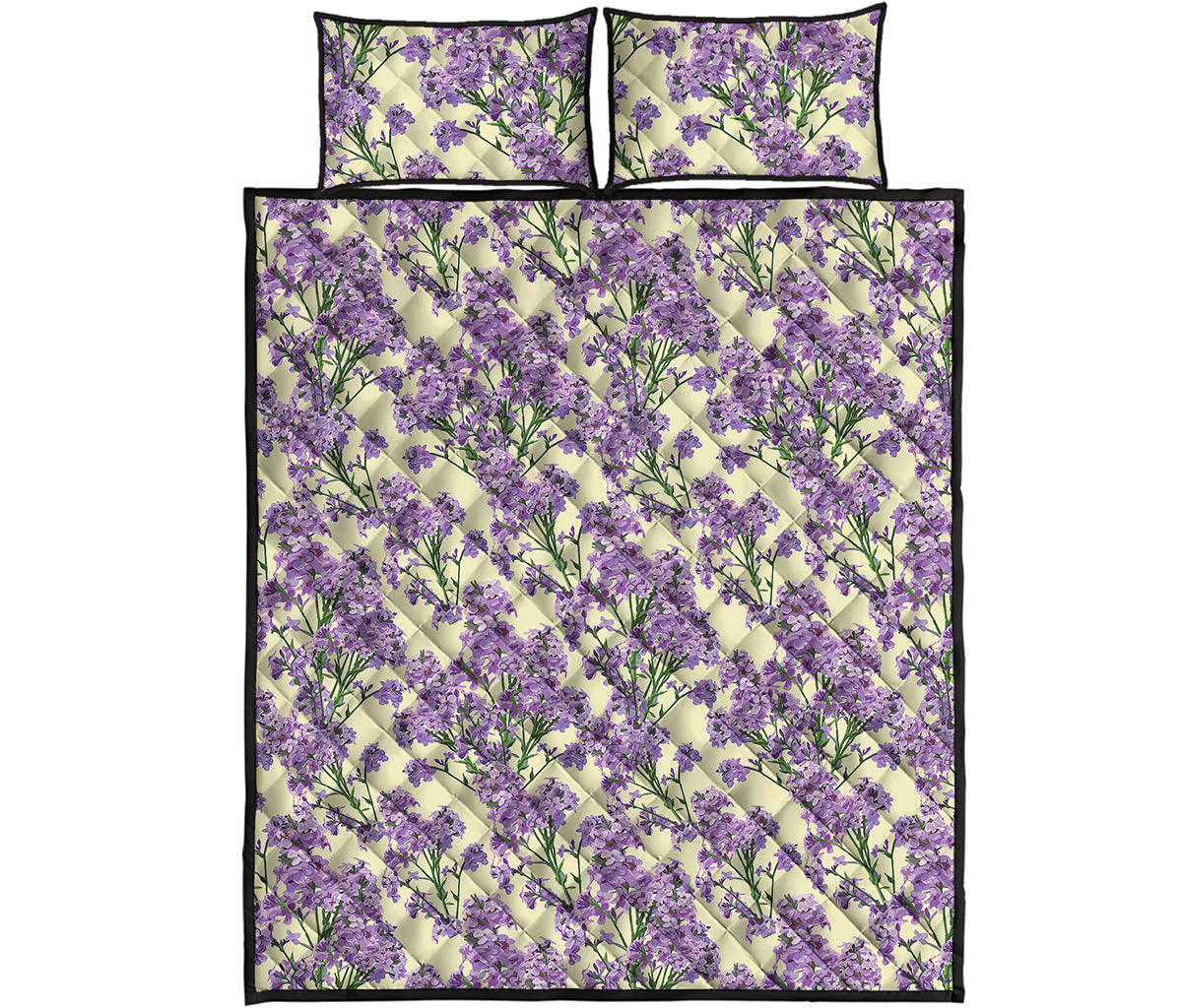 Watercolor Lavender Pattern Print Quilt Bed Set