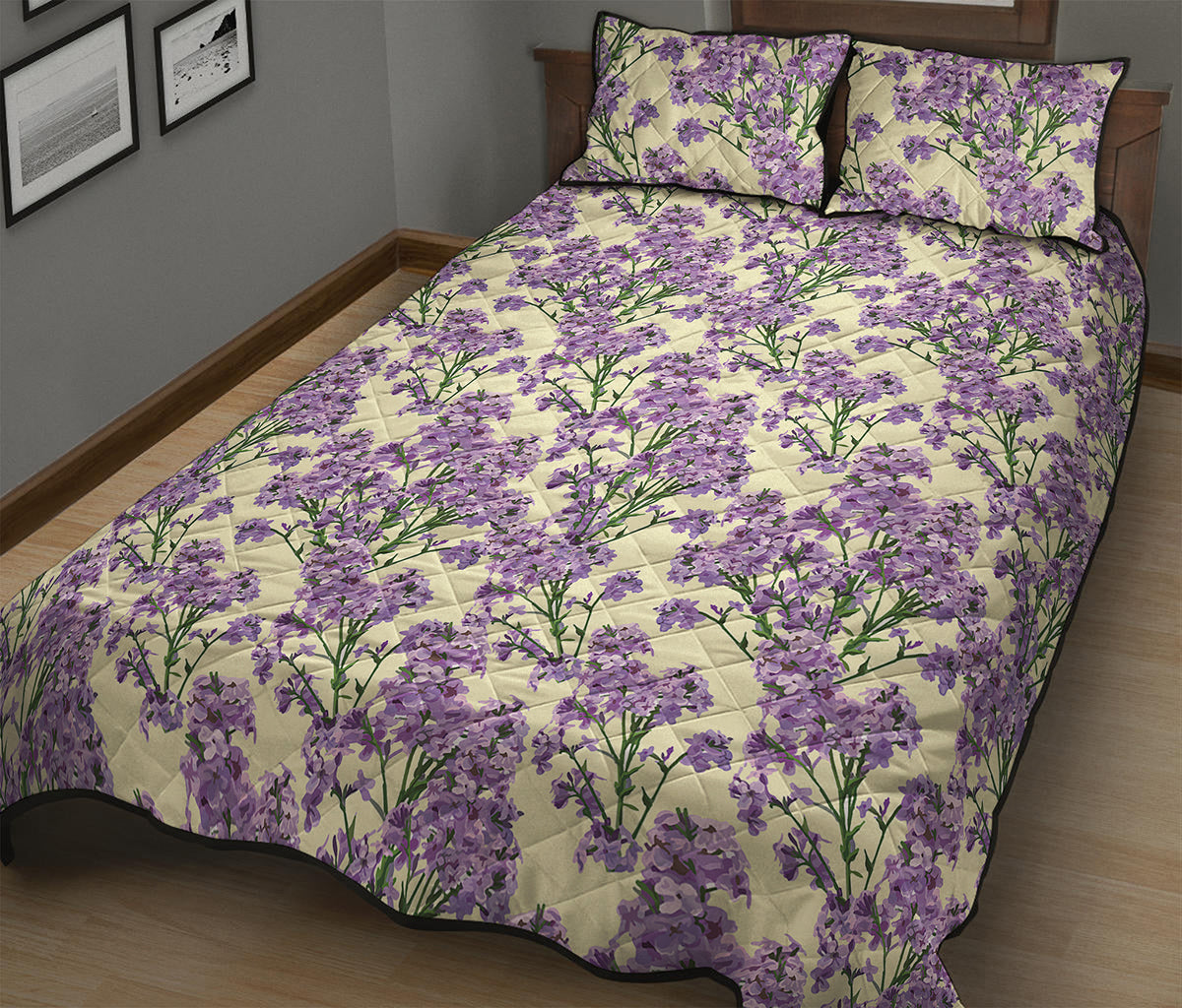 Watercolor Lavender Pattern Print Quilt Bed Set