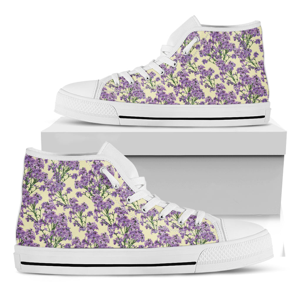 Watercolor Lavender Pattern Print White High Top Shoes