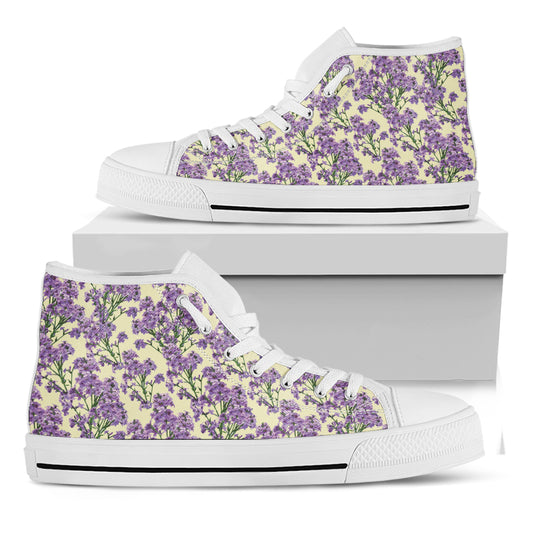 Watercolor Lavender Pattern Print White High Top Shoes