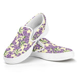 Watercolor Lavender Pattern Print White Slip On Shoes