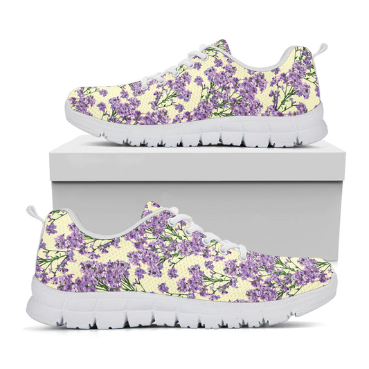 Watercolor Lavender Pattern Print White Sneakers