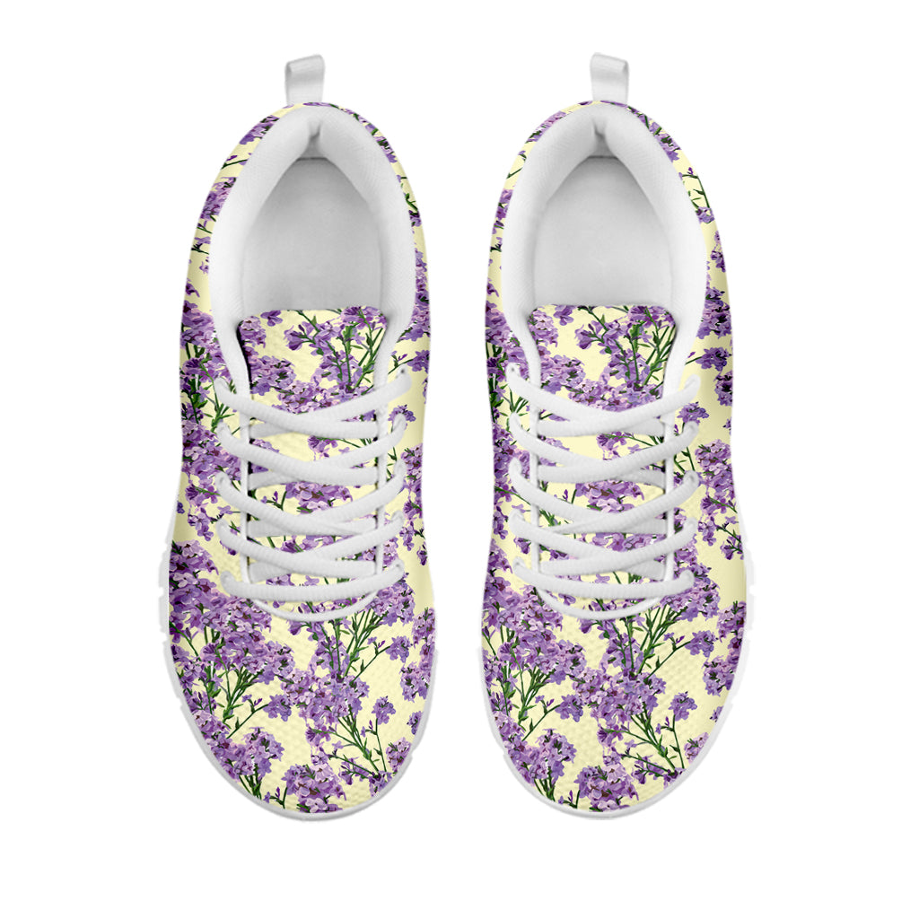 Watercolor Lavender Pattern Print White Sneakers