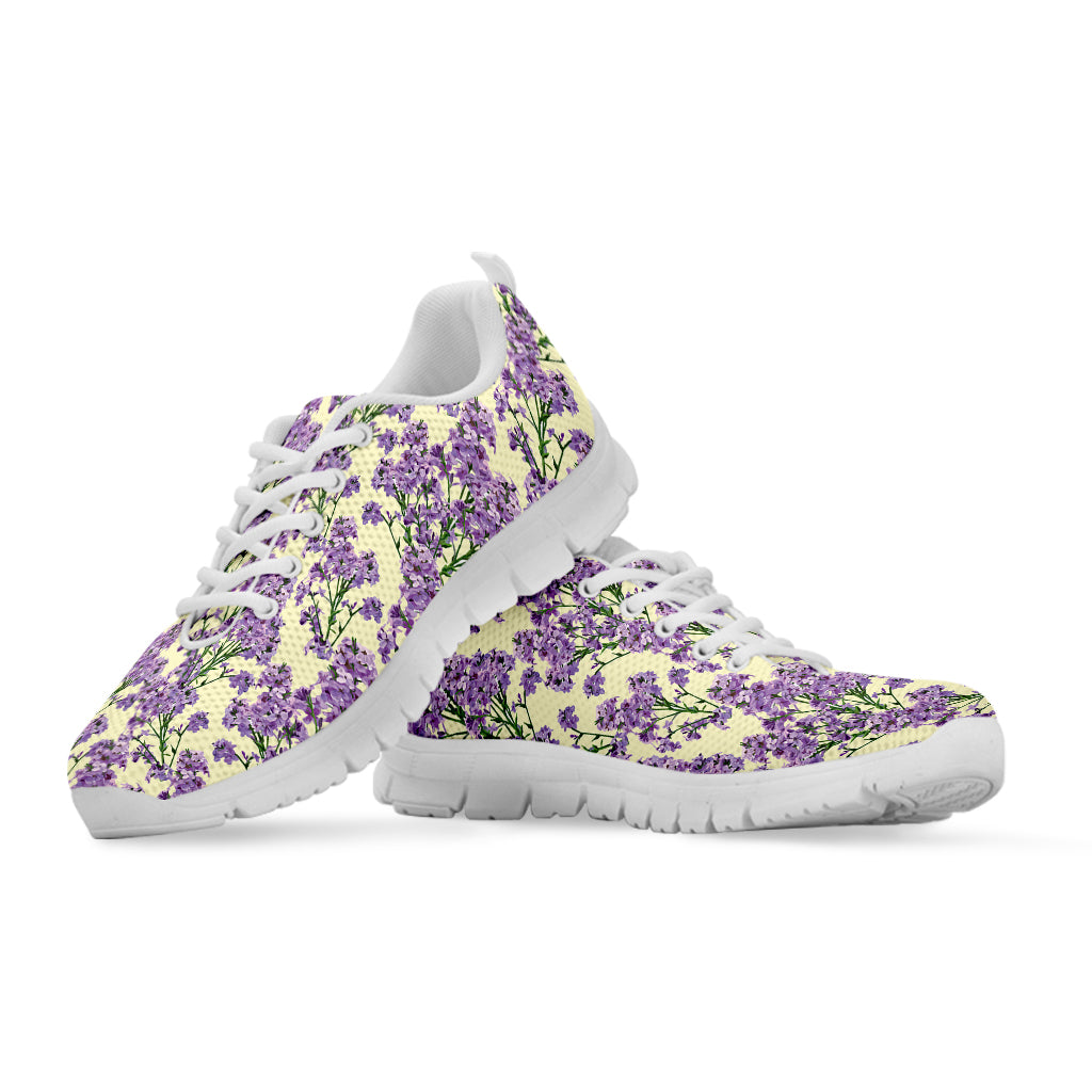 Watercolor Lavender Pattern Print White Sneakers