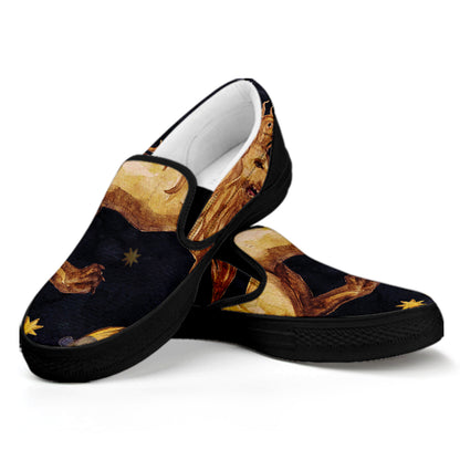 Watercolor Leo Zodiac Sign Print Black Slip On Shoes