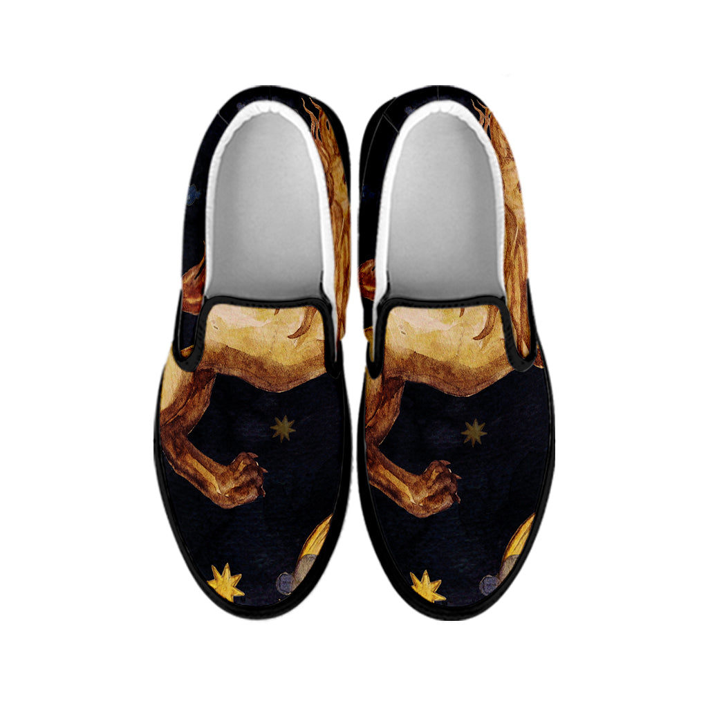 Watercolor Leo Zodiac Sign Print Black Slip On Shoes