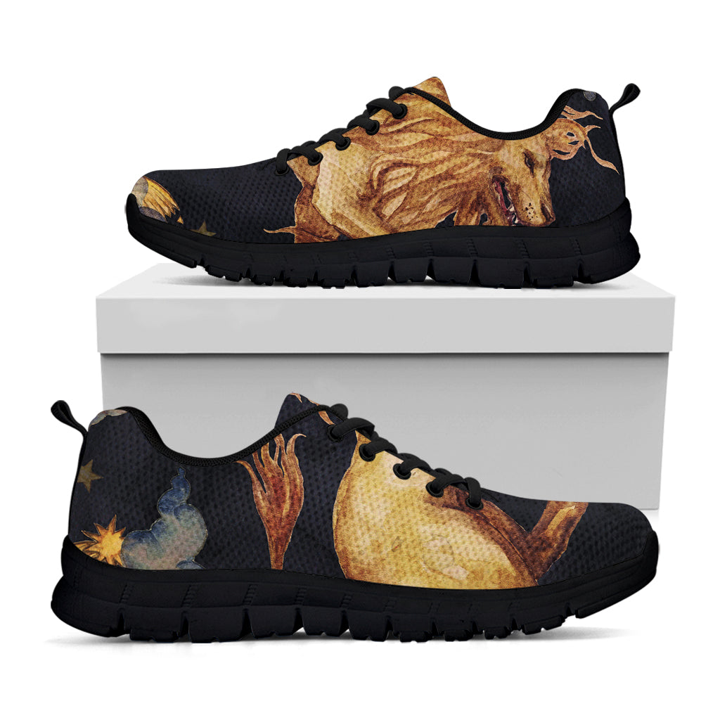Watercolor Leo Zodiac Sign Print Black Sneakers