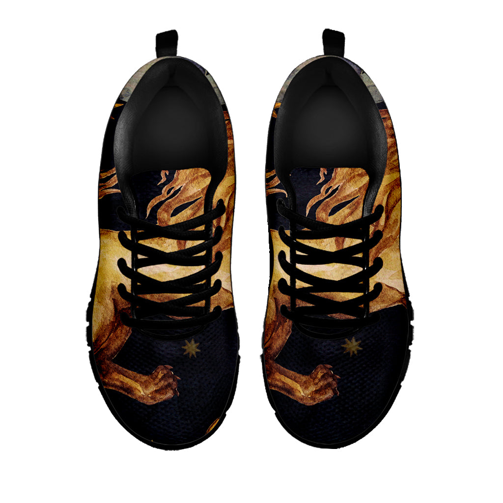 Watercolor Leo Zodiac Sign Print Black Sneakers