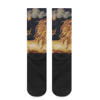 Watercolor Leo Zodiac Sign Print Crew Socks