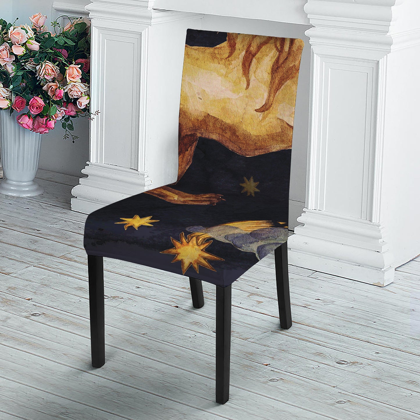 Watercolor Leo Zodiac Sign Print Dining Chair Slipcover