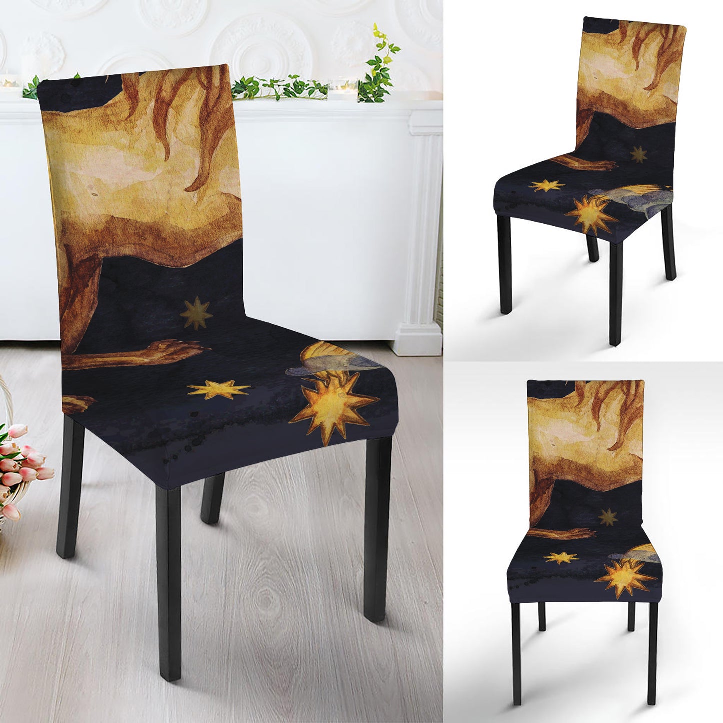 Watercolor Leo Zodiac Sign Print Dining Chair Slipcover