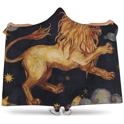 Watercolor Leo Zodiac Sign Print Hooded Blanket