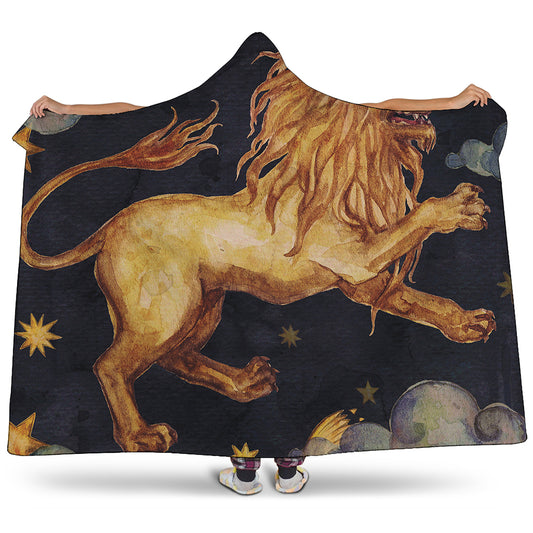 Watercolor Leo Zodiac Sign Print Hooded Blanket