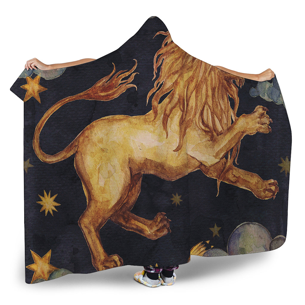 Watercolor Leo Zodiac Sign Print Hooded Blanket