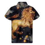 Watercolor Leo Zodiac Sign Print Men's Short Sleeve Shirt