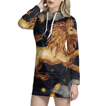 Watercolor Leo Zodiac Sign Print Pullover Hoodie Dress