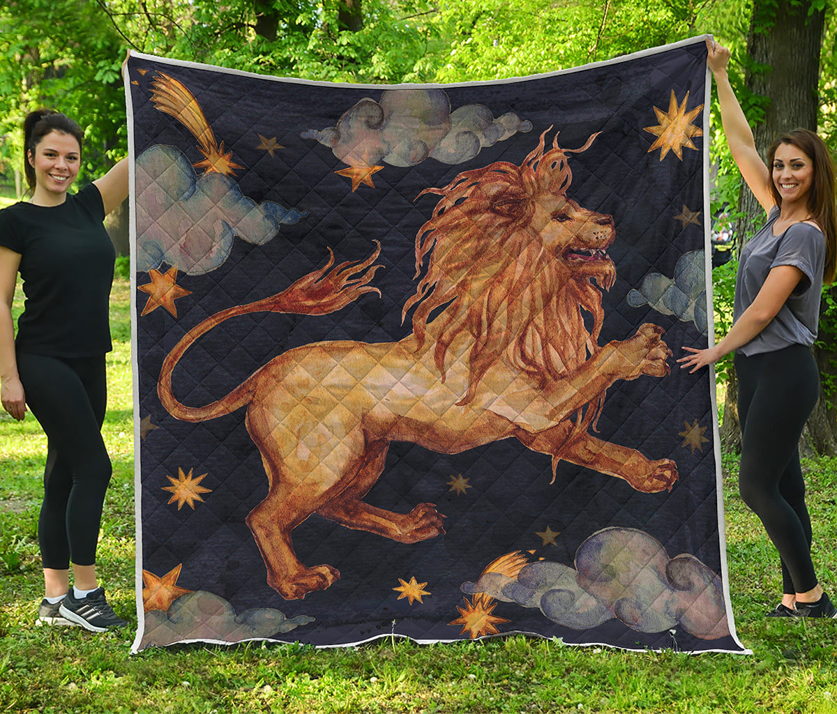 Watercolor Leo Zodiac Sign Print Quilt