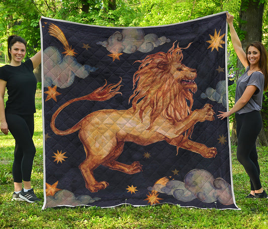 Watercolor Leo Zodiac Sign Print Quilt