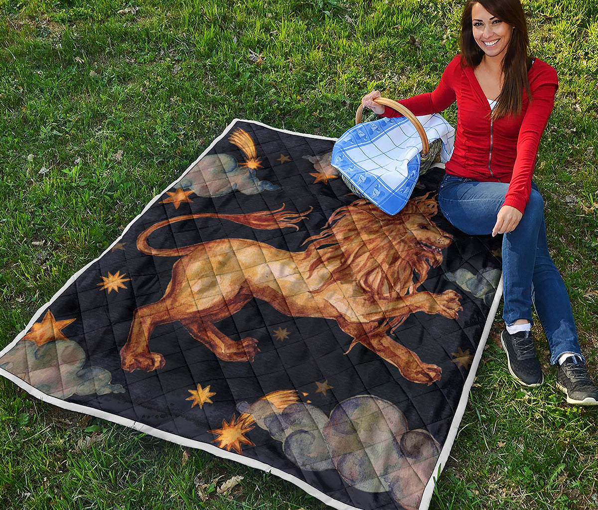 Watercolor Leo Zodiac Sign Print Quilt