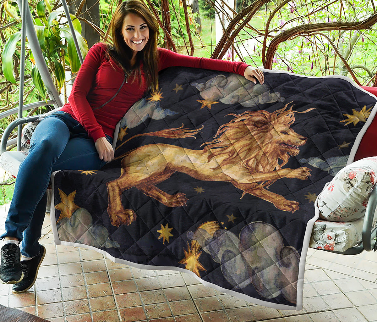 Watercolor Leo Zodiac Sign Print Quilt