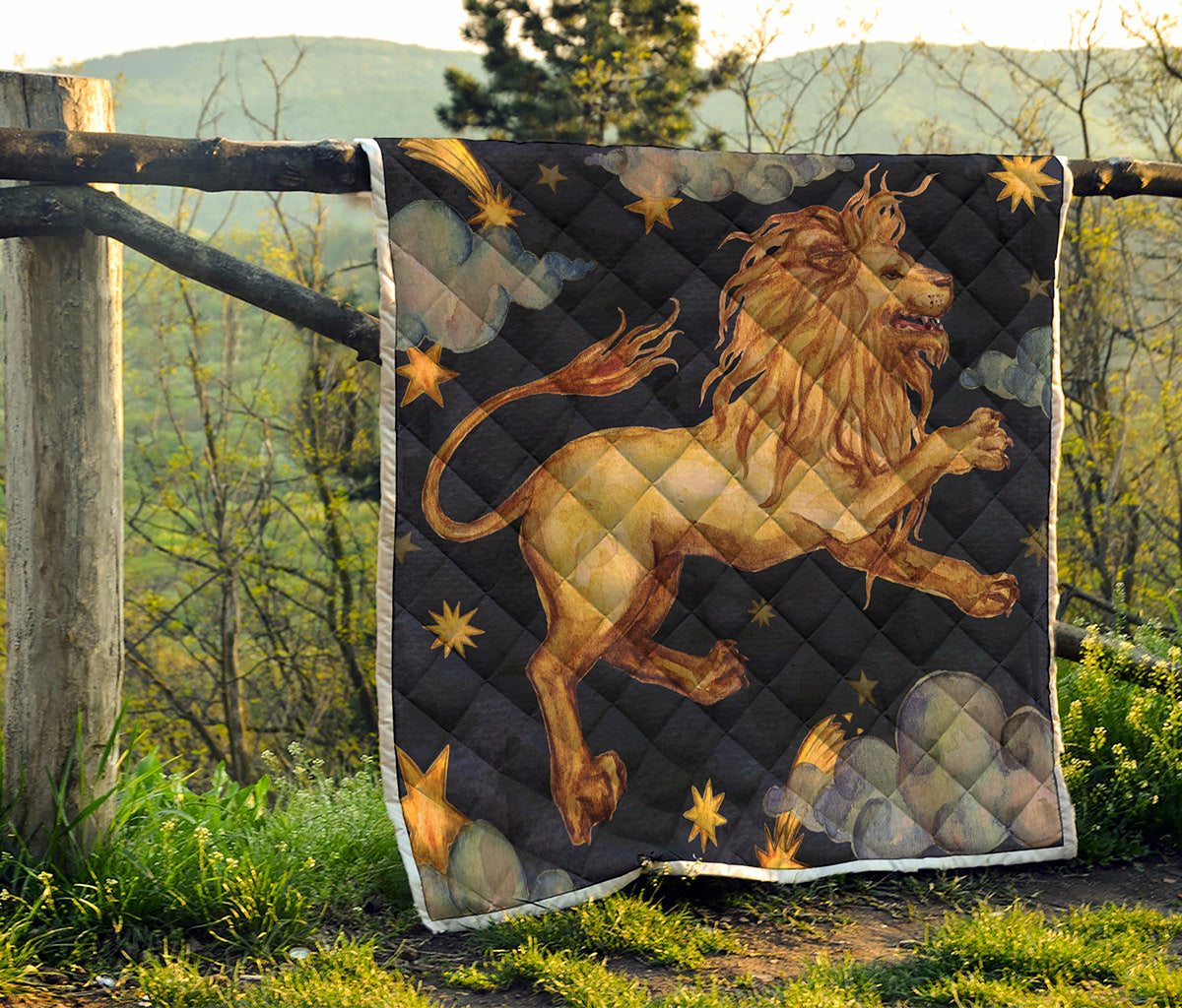 Watercolor Leo Zodiac Sign Print Quilt