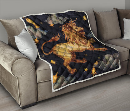 Watercolor Leo Zodiac Sign Print Quilt