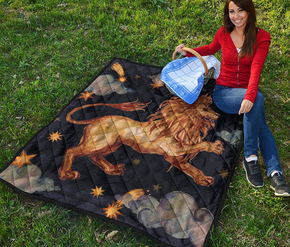 Watercolor Leo Zodiac Sign Print Quilt