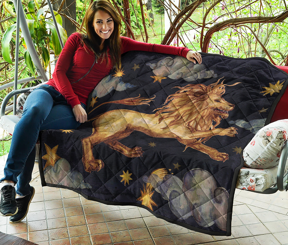 Watercolor Leo Zodiac Sign Print Quilt