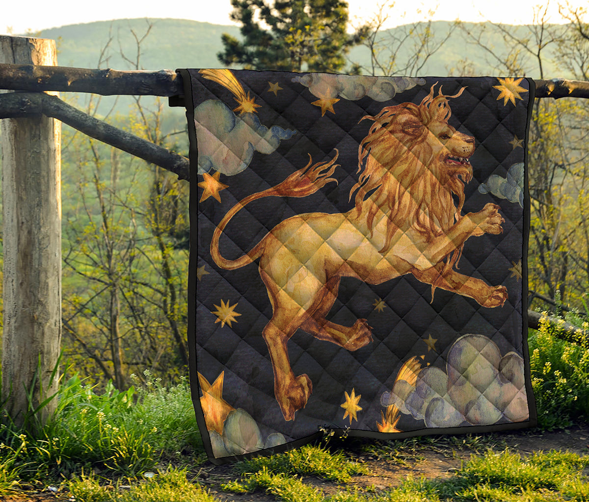 Watercolor Leo Zodiac Sign Print Quilt