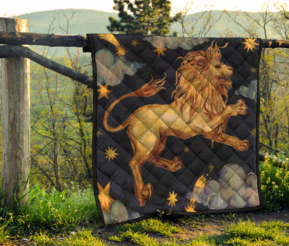 Watercolor Leo Zodiac Sign Print Quilt