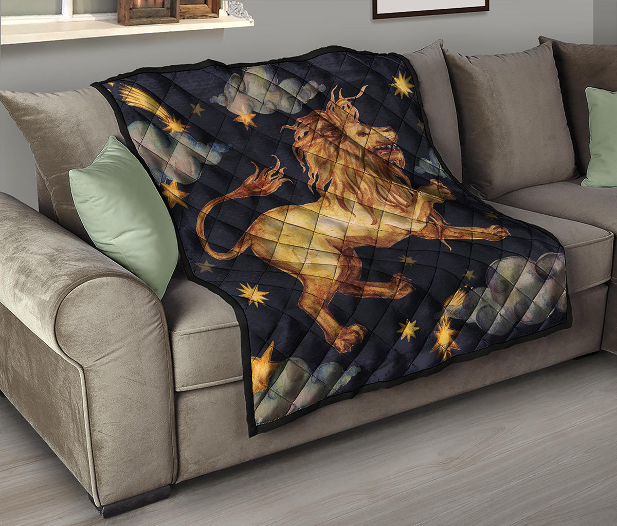 Watercolor Leo Zodiac Sign Print Quilt