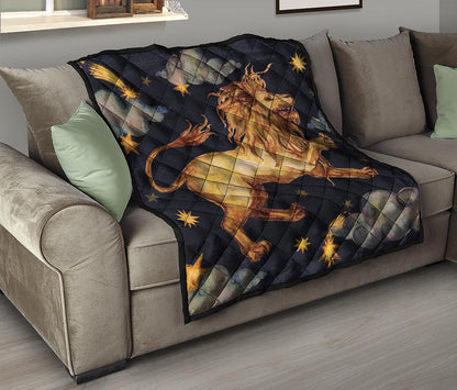 Watercolor Leo Zodiac Sign Print Quilt