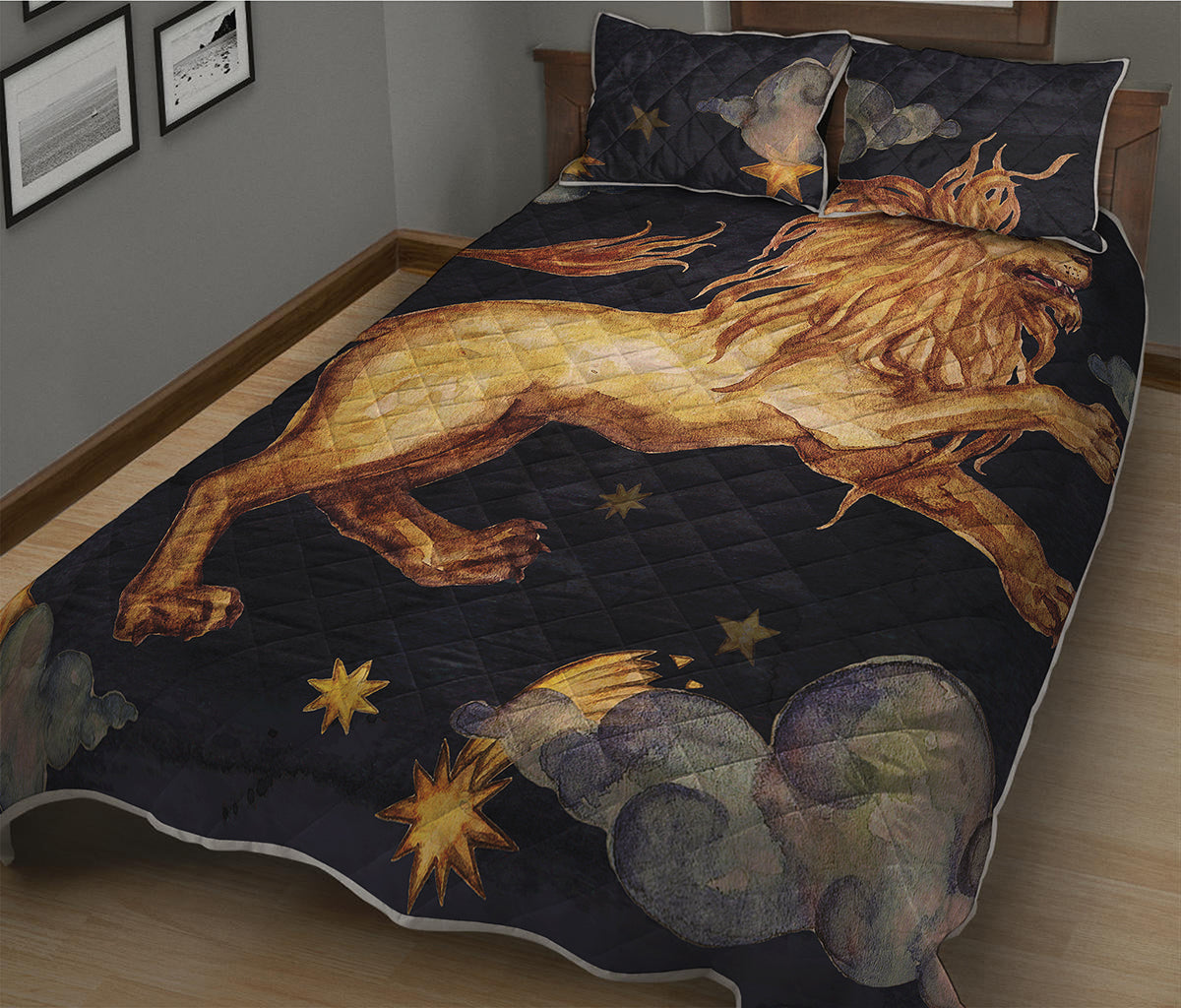 Watercolor Leo Zodiac Sign Print Quilt Bed Set
