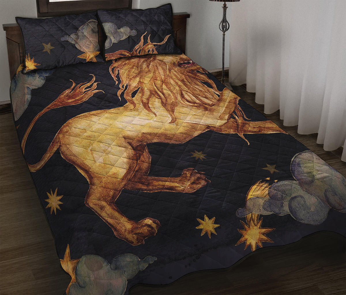 Watercolor Leo Zodiac Sign Print Quilt Bed Set