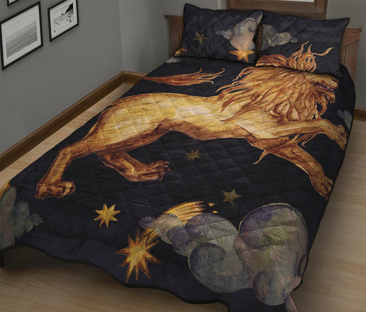 Watercolor Leo Zodiac Sign Print Quilt Bed Set