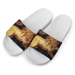 Watercolor Leo Zodiac Sign Print White Slide Sandals