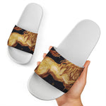 Watercolor Leo Zodiac Sign Print White Slide Sandals