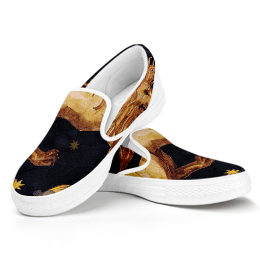 Watercolor Leo Zodiac Sign Print White Slip On Shoes