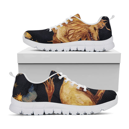 Watercolor Leo Zodiac Sign Print White Sneakers