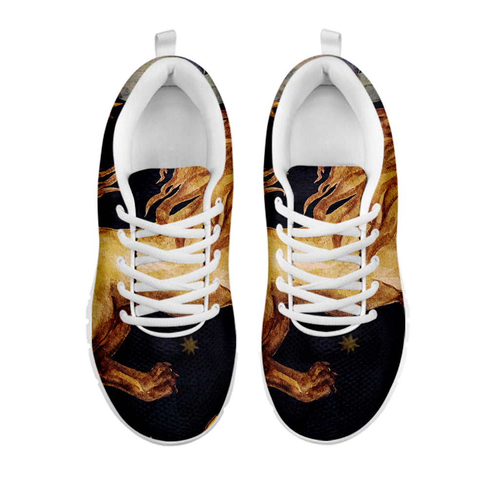 Watercolor Leo Zodiac Sign Print White Sneakers