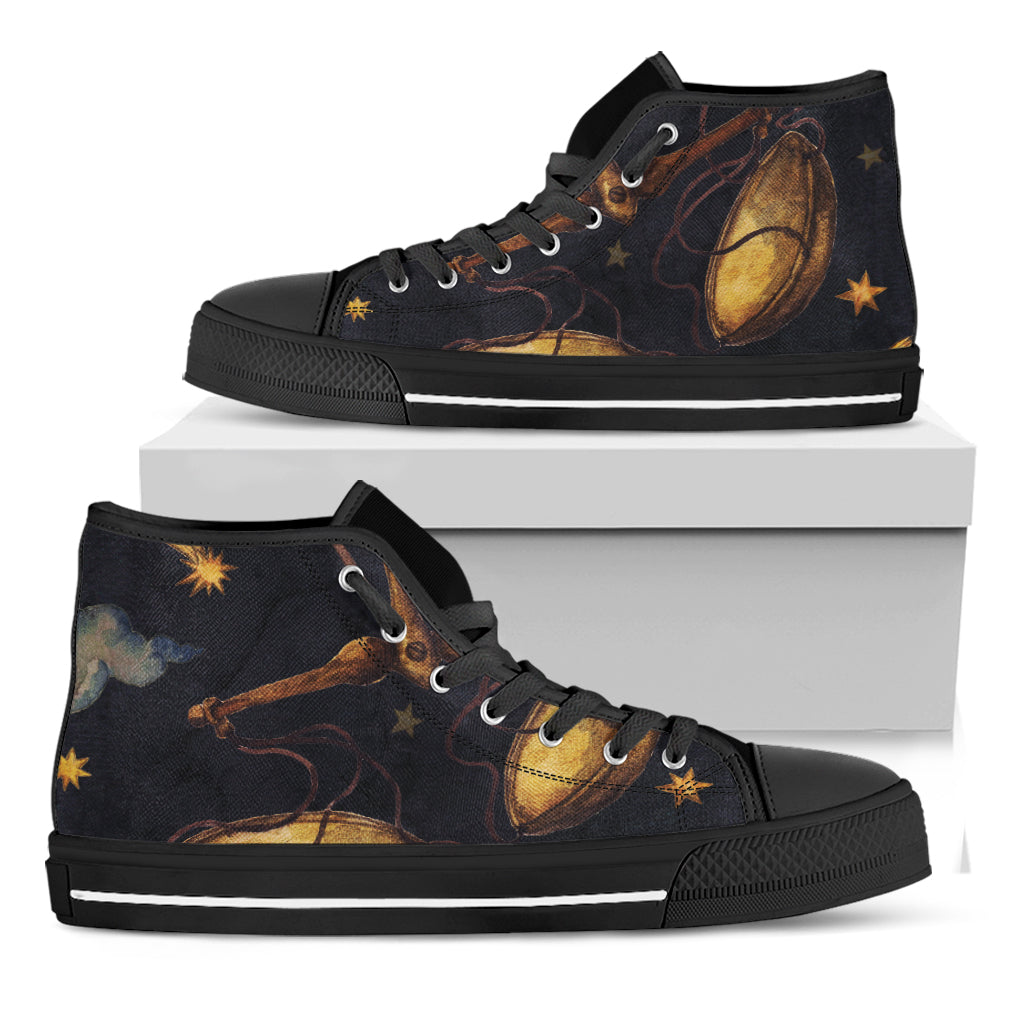 Watercolor Libra Zodiac Sign Print Black High Top Shoes