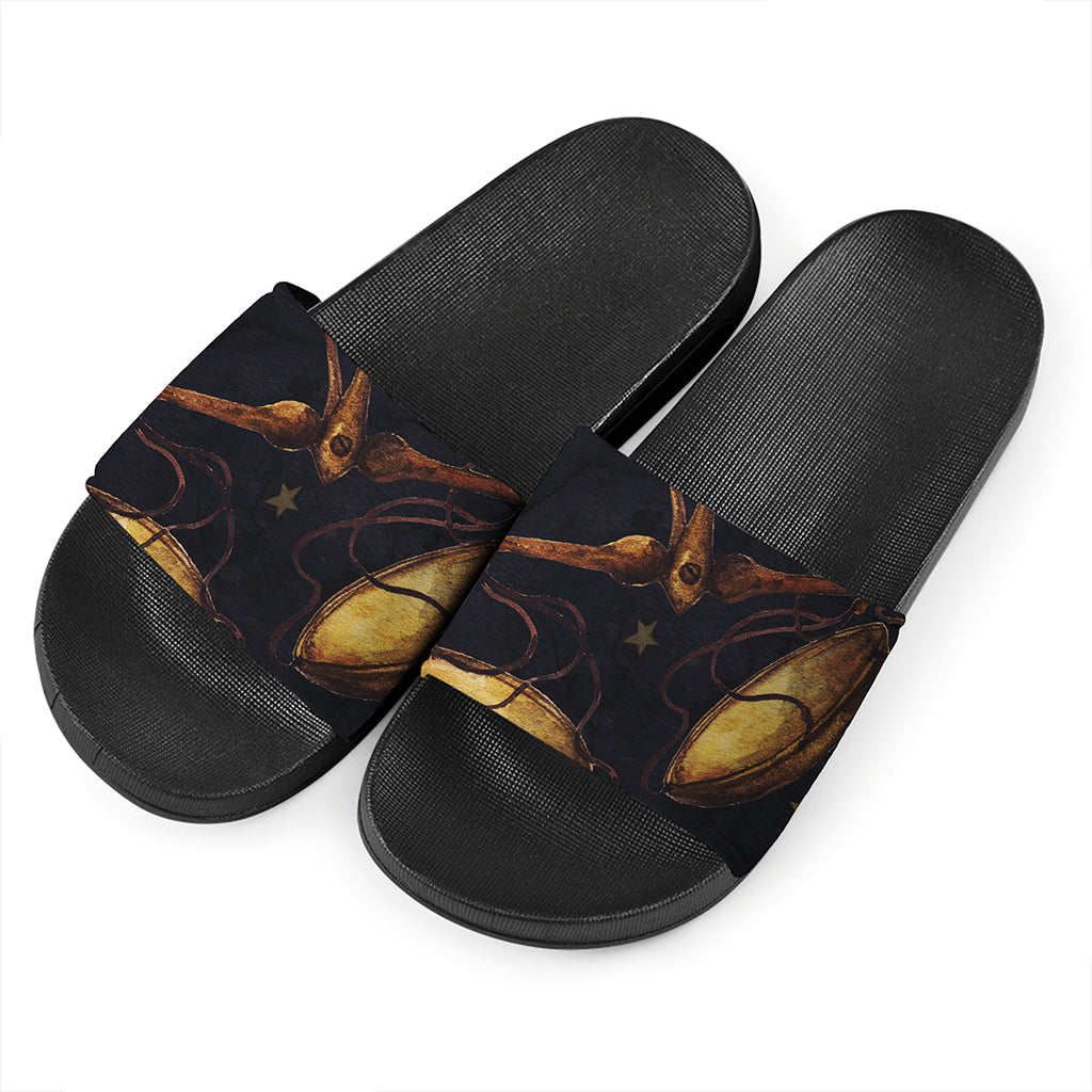 Watercolor Libra Zodiac Sign Print Black Slide Sandals