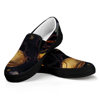 Watercolor Libra Zodiac Sign Print Black Slip On Shoes