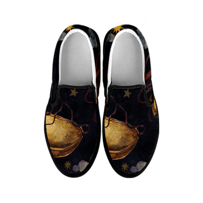 Watercolor Libra Zodiac Sign Print Black Slip On Shoes