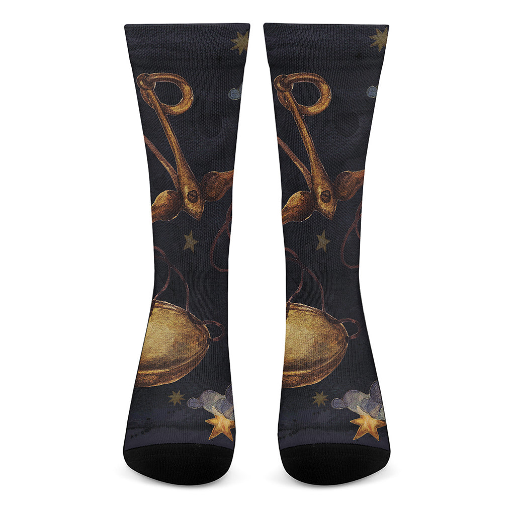 Watercolor Libra Zodiac Sign Print Crew Socks