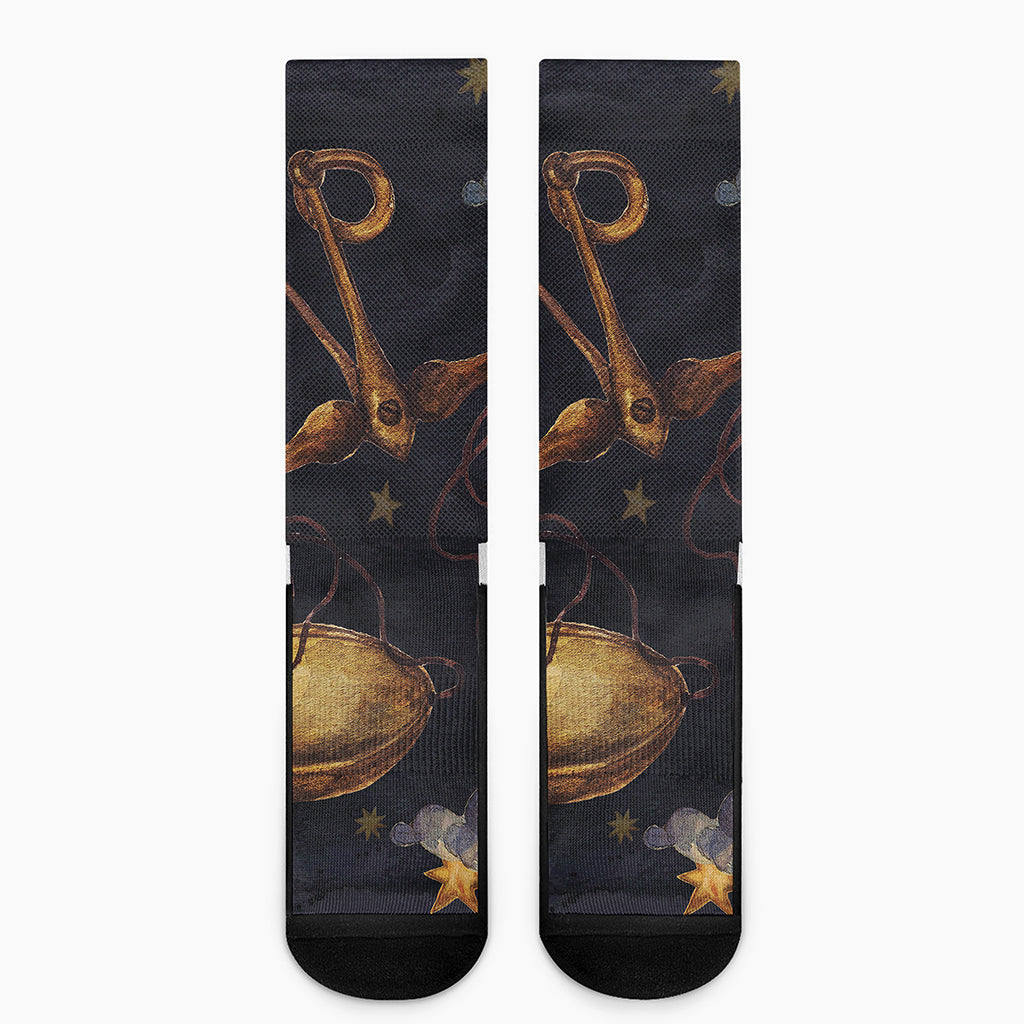 Watercolor Libra Zodiac Sign Print Crew Socks